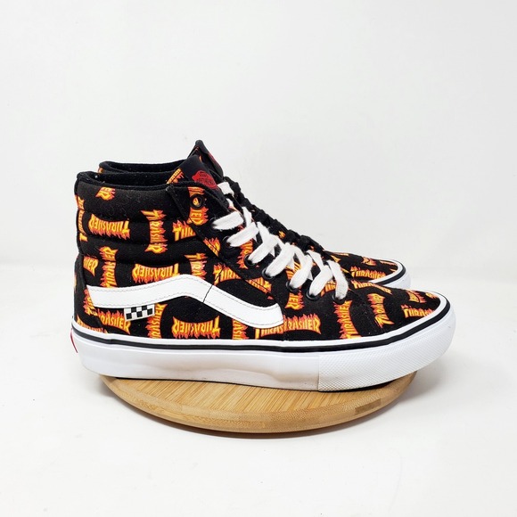 Vans Thrasher Sk8-Hi Shoes Mens 7.5 Sneakers Black Red Skate High Top Pop Cush - Picture 2 of 11